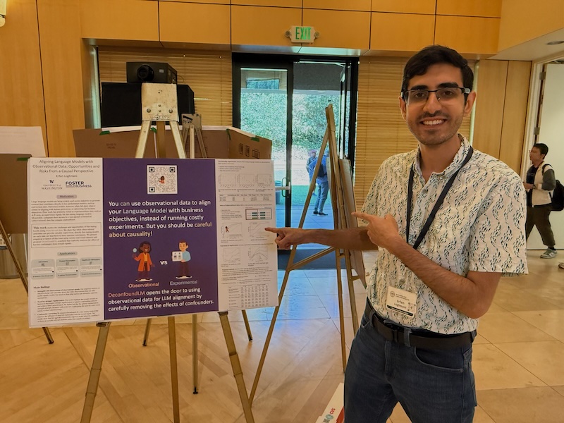 Me and my poster for "Aligning Language Models with Observational Data: Opportunities and Risks from a Causal Perspective" at EC'25